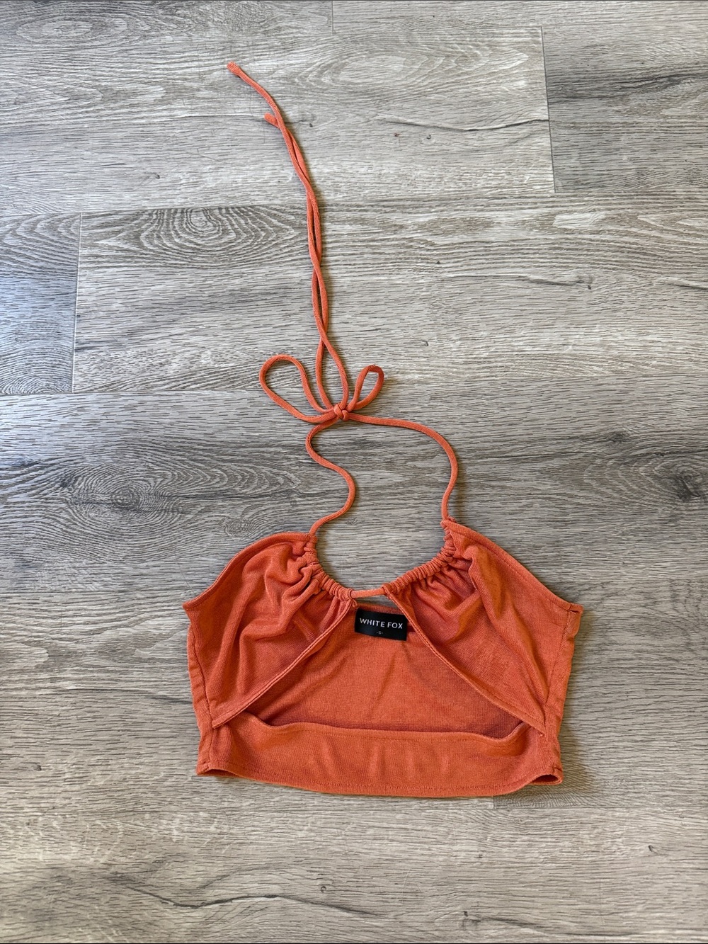 White Fox Boutique Orange Halter Ruched Crop Top